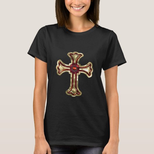 T-shirt Décadance gothique Gold & Ruby Cross (Devant)