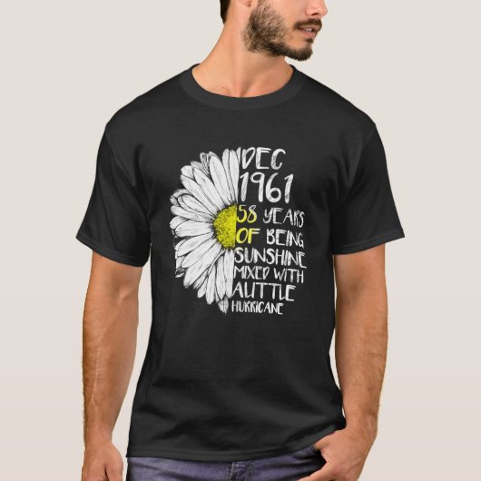 T-shirt DÉCEMBRE Fille Fabriquée En 1961 58ème ouragan Sun (Devant)