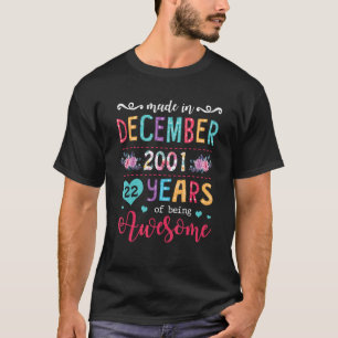 T-shirt Décembre Filles 2001 22e anniversaire 2001 Ans M