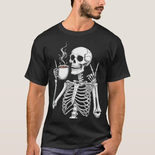 T-shirt Décès avant décaf - Skeleton Coffee Lover Design (Devant)