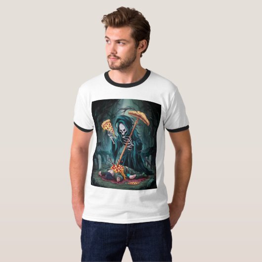 T-shirt Décès Par Pizza (Devant entier)