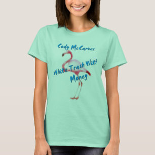 T-shirt Déchets blancs avec le Flamant rose d'argent