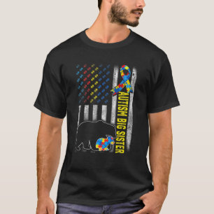 T-shirt Déchiré Drapeau Américain Autisme Big Soeur Bear A