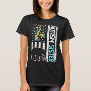 T-shirt Déchiré Drapeau Américain Autisme Soeur Ours Autis