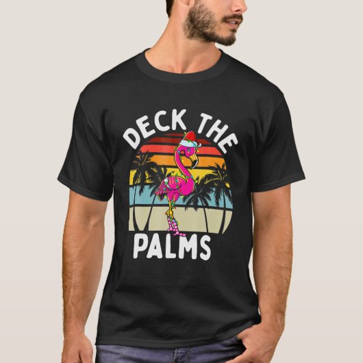T-shirt Deck Le Flamant rose de Noël Palmiers Tropical Pal (Devant)