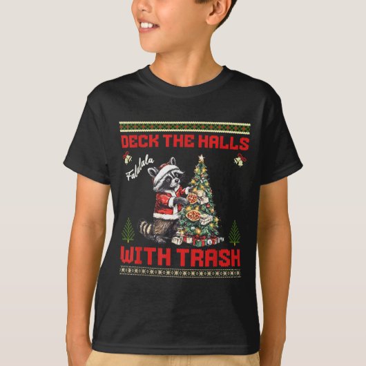 T-shirt Deck The Halls With Trash Raccoon Ugly Christmas S (Devant)