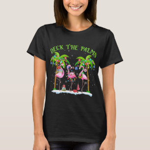 T-shirt Deck the Palms Flamant rose Lumières de Noël tropi