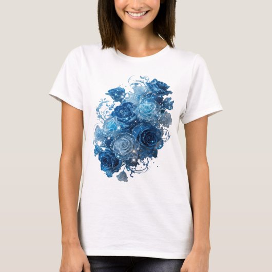 T-shirt Déclaration Argent ROSES BLEUES Dessin Texte (Devant)