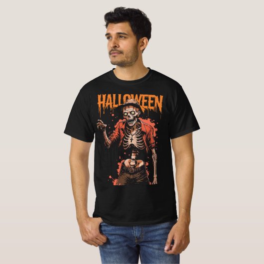 T-shirt Décontracté Halloween Skeleton Rosary Tee (Devant entier)
