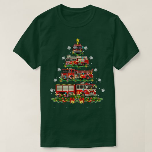 T-shirt Décor de Noël amusant Pompier Camion Arbre (Design devant)