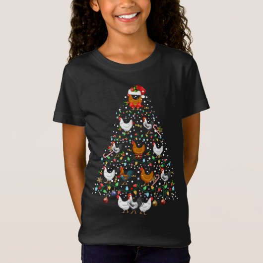 T-Shirt Décor d'ornement d'arbre de Noël de poulets amusan (Devant)