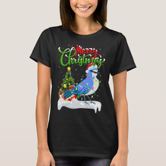T-shirt Décoration de Noël d'oiseaux Jay Bleu Père Noël Ja (Devant)