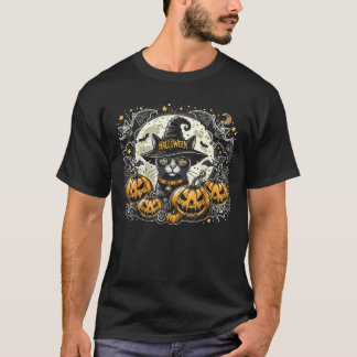 T-shirt Décoration Halloween Chat Witch