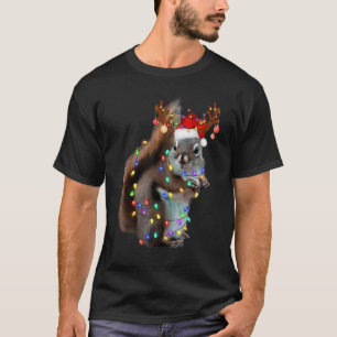 T-shirt Décorations de Noël d'écureuil Chapeau de Père Noë