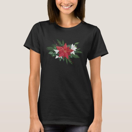 T-shirt Decorative Poinsettia Traditional Red Christmas Fl (Devant)