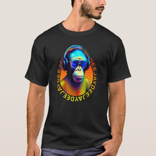 T-shirt Deejay Monkey D J avec écouteurs musique (Devant)