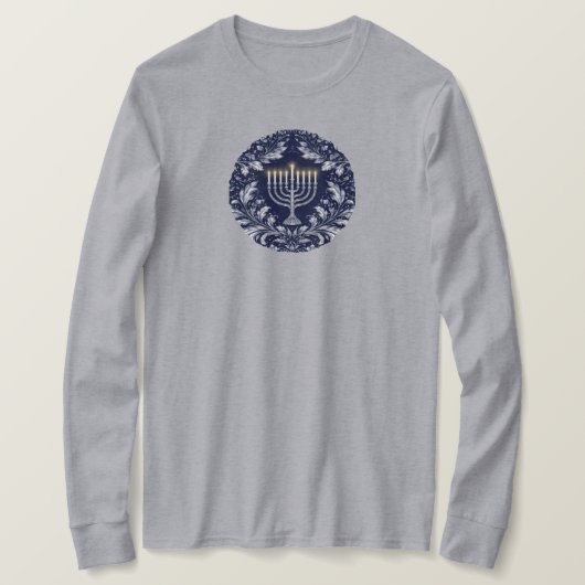 T-shirt Deep Navy Menorah William Morris Pattern (Design devant)