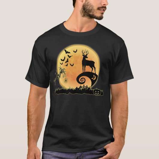 T-shirt Deer And Moon Scary Animals Funny Halloween Costum (Devant)