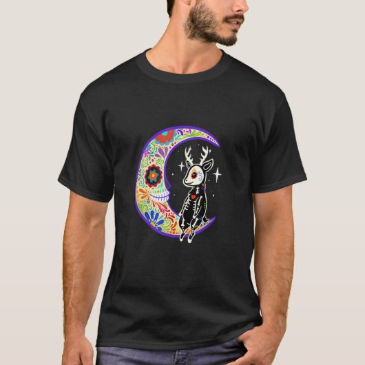 T-shirt Deer Dia De Los Muertos Skeleton Sugar Skeleton (Devant)