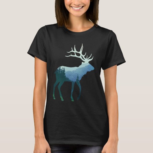 T-shirt Deer Elk Double Exposure Surreal Wildlife Animal (Devant)