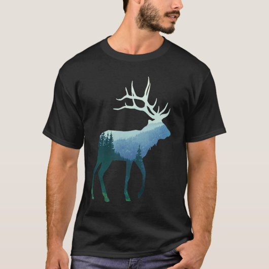 T-shirt Deer Elk Double Exposure Surreal Wildlife Animal (Devant)