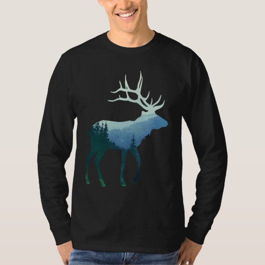 T-shirt Deer Elk Double Exposure Surreal Wildlife Animal (Devant)