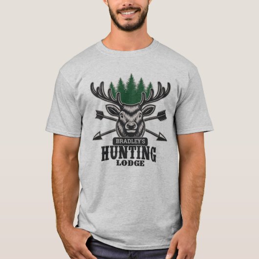 T-shirt Deer Elk Hunter AJOUTER NOM Bow Hunter Lodge Cabin (Devant)