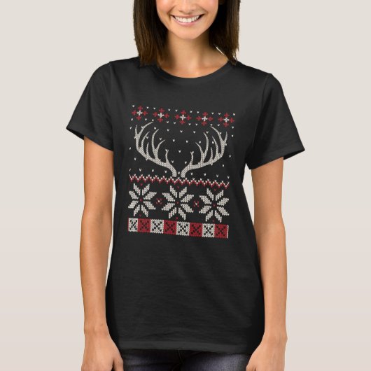T-shirt Deer Hunter Ugly Christmas Sweater Reindeer Elk Mo (Devant)