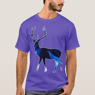 T-shirt Deer Silhouette Abstraite Indigo Blue Art