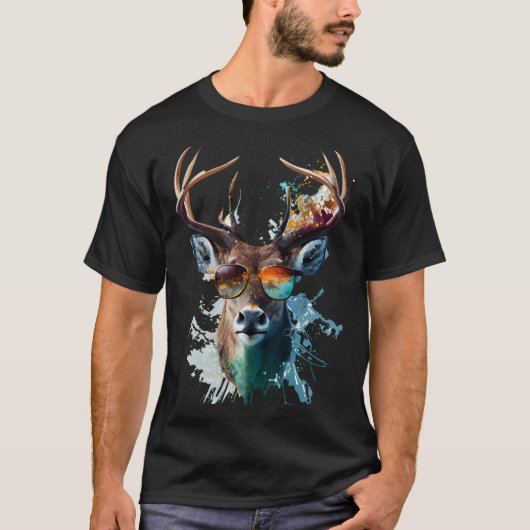 T-shirt Deer sunglasses vacation sun nature forest hiking (Devant)