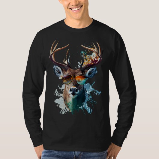 T-shirt Deer sunglasses vacation sun nature forest hiking (Devant)