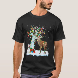 T-shirt Deer Xmas Éclairage Arbre Santa Hat Cerf Noël