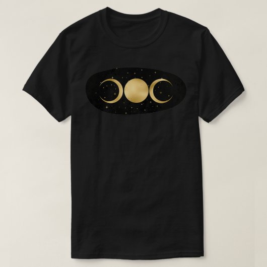 T-shirt Déesse triple dans les étoiles Or sur Noir (Design devant)