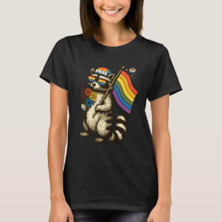 T-shirt Défilé de fleurs de raton laveur arc-en-ciel Anima