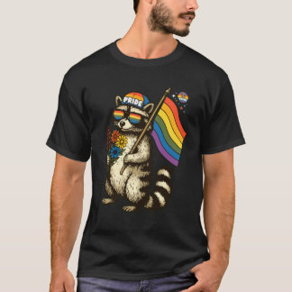 T-shirt Défilé de fleurs de raton laveur arc-en-ciel Anima