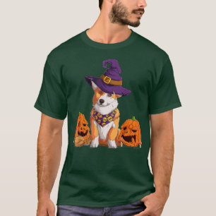 T-shirt Déguisement de sorcière Halloween Corgi Citrouille