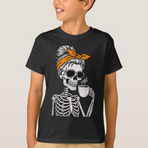 T-shirt Déguisement d'Halloween squelette buvant du café a