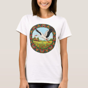 T-shirt Dekoupage polonais de cigogne folklorique