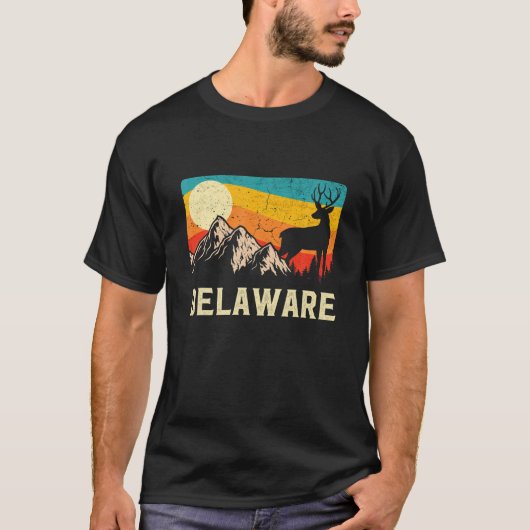 T-shirt Delaware Nature Wild Deer Retro Sunset Randonnée (Devant)