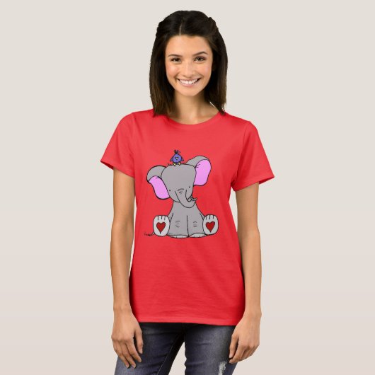 T-shirt d'éléphant et d'oiseau de bébé (Devant entier)