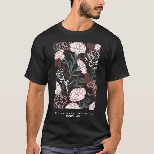 T-shirt Délicates oeillets roses avec fleurs Feuilles vert (Devant)