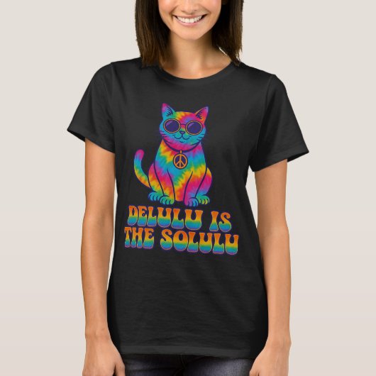 T-shirt DELULU EST LA SOLULU Cravate-Dye Hippie Cat T-Shir (Devant)