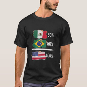 T-shirt Demi-Américain Demi-Brésilien USA Drapeau Brésil A