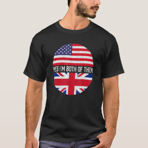 T-shirt Demi-Américain Demi-Britannique Drapeau Famille Hé