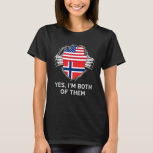 T-shirt Demi-Américain Demi-Norvégien USA Norvège Drapeau