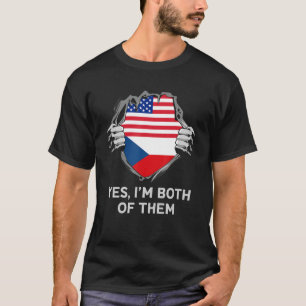 T-shirt Demi-Américain Demi-Tchèque USA Tchéquie Drapeau H