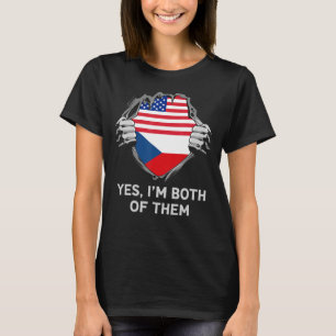 T-shirt Demi-Américain Demi-Tchèque USA Tchéquie Drapeau H
