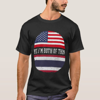 T-shirt Demi-Américain Demi-Thaï USA Drapeau Thaïlande Pat