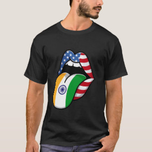 T-shirt Demi-Américain Moitié Indien Drôle Inde USA Drapea