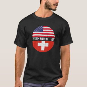 T-shirt Demi-Américain Semi Suisse Usa Drapeau Patrimoine